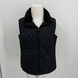 Nike Women's Faux Fur Collar Zip-Up Quilted Vest XL Extra Large Black